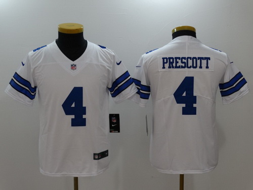 Youth Dallas Cowboys #4 Dak Prescott White 2017 Vapor Untouchable Stitched NFL Nike Limited Jersey