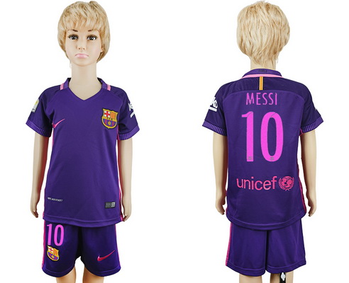 2016-17 Barcelona #10 MESSI Away Soccer Youth Purple Shirt Kit