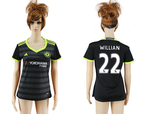 2016-17 Chelsea #22 WILLIAN Away Soccer Women's Black AAA+ Shirt