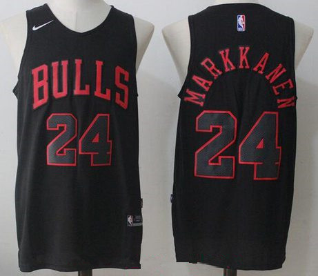 Men's Chicago Bulls #24 Lauri Markkanen All Black 2017-2018 Nike Swingman Stitched NBA Jersey