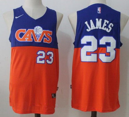 Men's Cleveland Cavaliers #23 LeBron James Royal Blue with Orange Fadeaway 2017-2018 Nike Swingman Stitched NBA Jersey