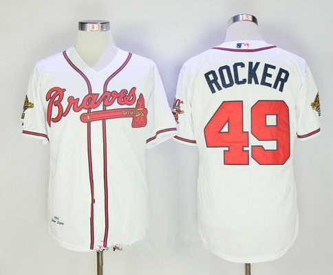 Men's Atlanta Braves #49 John Rocker White Home Throwback 1995 World Series with 30th Patch Stitched MLB Jersey