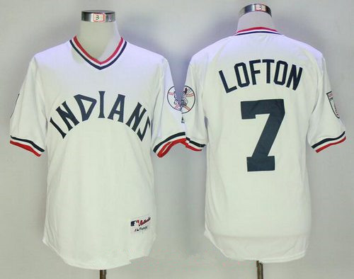 Men's Cleveland Indians #7 Kenny Lofton White 1973 Turn Back the Clock Stitched MLB Majestic Cooperstown Collection Jersey