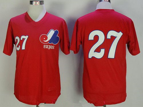 Men's Montreal Expos #27 Vladimir Guerrero Red Mesh Batting Practice Throwback Baseball Jersey