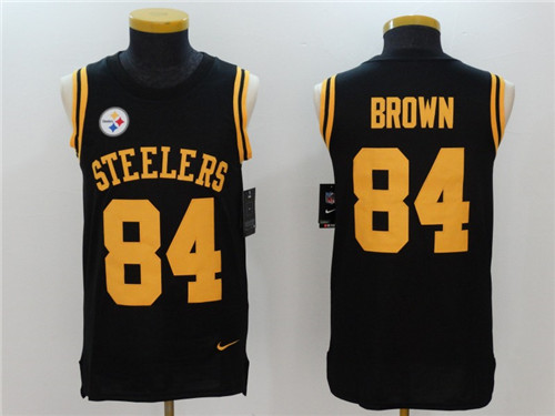 Men's Pittsburgh Steelers #84 Antonio Brown Black Color Rush 2017 Vest Stitched NFL Nike Tank Top Jersey