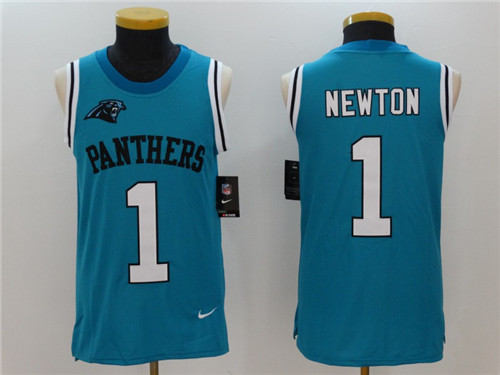 Men's Carolina Panthers #1 Cam Newton Light Blue Color Rush 2017 Vest Stitched NFL Nike Tank Top Jersey