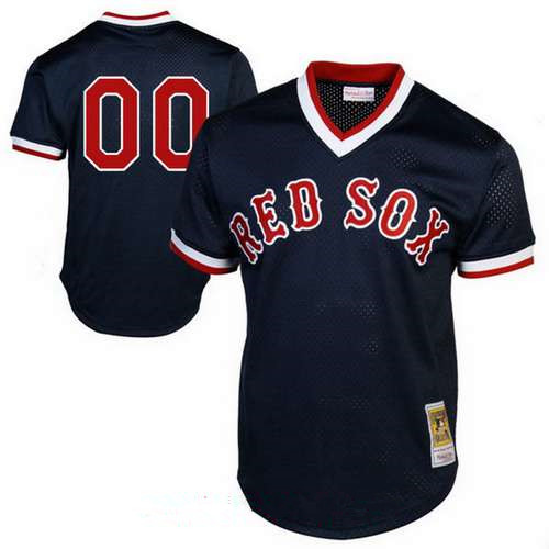 Men's Boston Red Sox Black Mesh Batting Practice Throwback Majestic Cooperstown Collection Custom Baseball Jersey