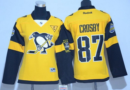 Women's Pittsburgh Penguins #87 Sidney Crosby Yellow 2017 Stadium Series Stitched NHL Reebok Hockey Jersey