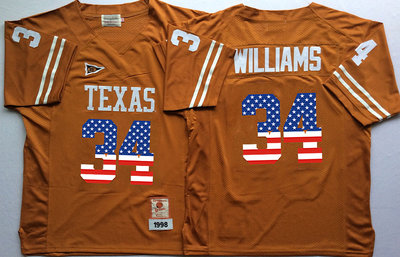 Men's Texas Longhorns 34 Ricky Williams Orange USA Flag College Jersey