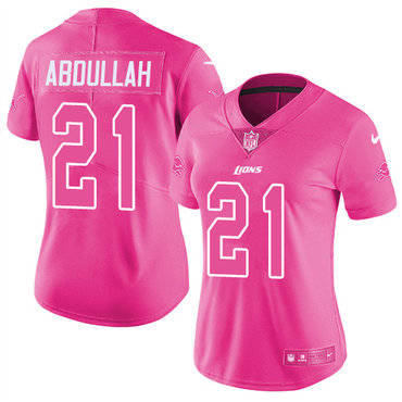 Nike Lions #21 Ameer Abdullah Pink Women's Stitched NFL Limited Rush Fashion Jersey