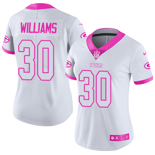 Nike Packers #30 Jamaal Williams White Pink Women's Stitched NFL Limited Rush Fashion Jersey