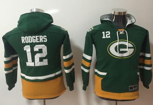 Nike Green Bay Packers #12 Aaron Rodgers Green Youth Name & Number Pullover NFL Hoodie