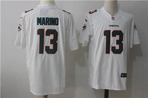 Men's Miami Dolphins #13 Dan Marino Retired White Road Stitched NFL Nike Game Jersey