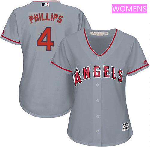 Women's LA Angels of Anaheim #4 Brandon Phillips Gray Road Stitched MLB Majestic Cool Base Jersey