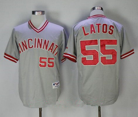 Men's Cincinnati Reds #55 Mat Latos Gray Pullover 2013 Cooperstown Collection Stitched MLB Majestic Jersey