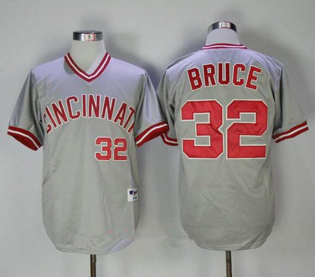 Men's Cincinnati Reds #32 Jay Bruce Gray Pullover 2013 Cooperstown Collection Stitched MLB Majestic Jersey