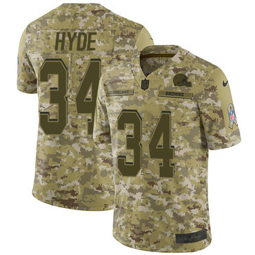 Nike Browns #34 Carlos Hyde Camo Men's Stitched NFL Limited 2018 Salute To Service Jersey