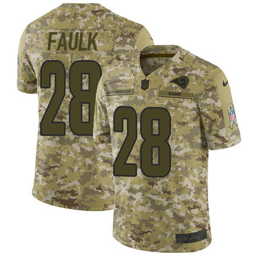 Nike Rams #28 Marshall Faulk Camo Men's Stitched NFL Limited 2018 Salute To Service Jersey