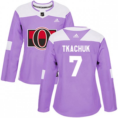 Women's Authentic Ottawa Senators #7 Brady Tkachuk Adidas Fights Cancer Practice Purple Jersey