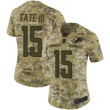 Nike Lions #15 Golden Tate III Camo Women's Stitched NFL Limited 2018 Salute to Service Jersey