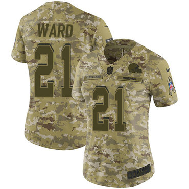 Nike Browns #21 Denzel Ward Camo Women's Stitched NFL Limited 2018 Salute to Service Jersey