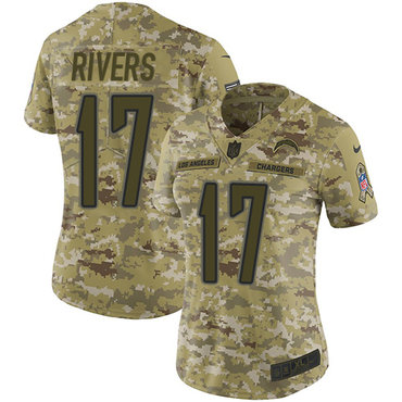 Nike Chargers #17 Philip Rivers Camo Women's Stitched NFL Limited 2018 Salute to Service Jersey