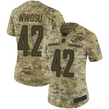 Nike Chargers #42 Uchenna Nwosu Camo Women's Stitched NFL Limited 2018 Salute to Service Jersey