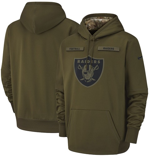 Men's Oakland Raiders Nike Olive Salute to Service Sideline Therma Performance Pullover Hoodie