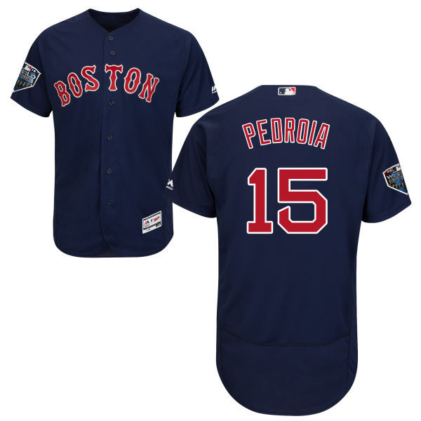 Red Sox #15 Dustin Pedroia Navy Blue Flexbase Authentic Collection 2018 World Series Stitched MLB Jersey