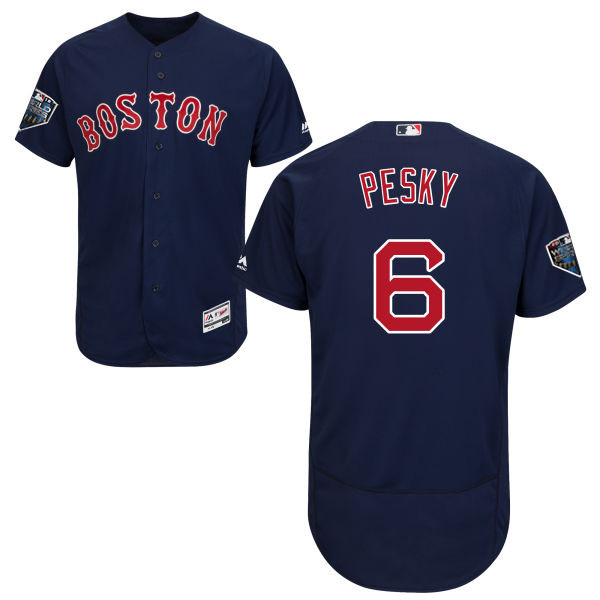 Red Sox #6 Johnny Pesky Navy Blue Flexbase Authentic Collection 2018 World Series Stitched MLB Jersey