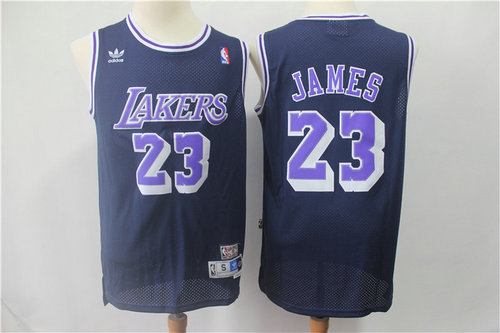 Los Angeles Lakers #23 LeBron James Navy BlueThrowback Stitched NBA Jersey