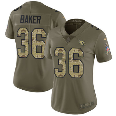 Women's Nike Arizona Cardinals #36 Budda Baker Olive Camo Stitched NFL Limited 2017 Salute to Service Jersey