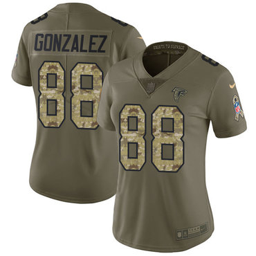 Women's Nike Atlanta Falcons #88 Tony Gonzalez Olive Camo Stitched NFL Limited 2017 Salute to Service Jersey