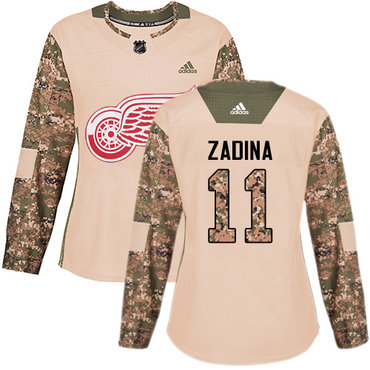 Women's Detroit Red Wings #11 Filip Zadina Authentic Adidas Camo Veterans Day Practice Jersey