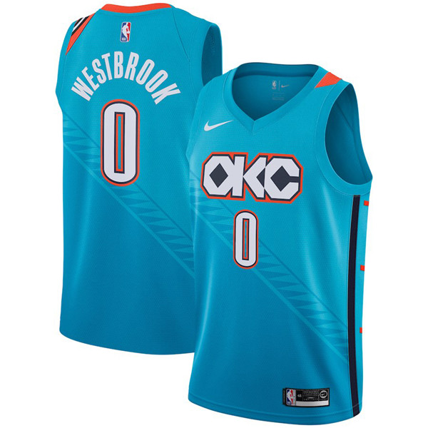 Nike NBA Oklahoma City Thunder #0 Russell Westbrook 2018-19 New Season City Edition Blue Jersey