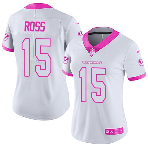 Women's Nike Cincinnati Bengals #15 John Ross White Pink Stitched NFL Limited Rush Fashion Jersey