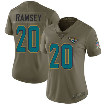 Women's Nike Jacksonville Jaguars #20 Jalen Ramsey Olive Stitched NFL Limited 2017 Salute to Service Jersey