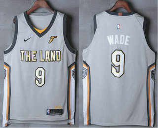 Men's Cleveland Cavaliers #9 Dwyane Wade Gray The Land 2017-2018 Nike Authentic Stitched NBA Jersey