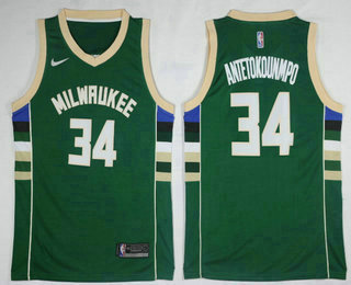 Men's Milwaukee Bucks #34 Giannis Antetokounmpo Green 2017-2018 Nike Swingman Stitched NBA Jersey