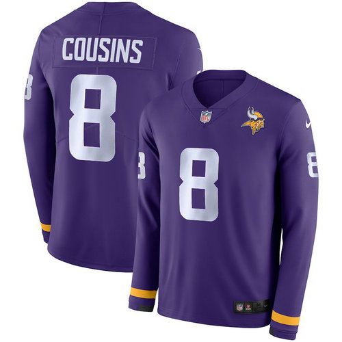 Men Nike Minnesota Vikings 8 Sam Bradford Purple Therma Long Sleeve Jersey