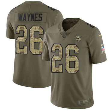 Youth Nike Minnesota Vikings #26 Trae Waynes Olive Camo Stitched NFL Limited 2017 Salute to Service Jersey