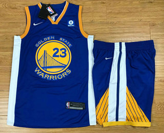 Men's Golden State Warriors #23 Draymond Green Blue 2017-2018 Nike Swingman Rakuten Stitched NBA Jersey With Shorts