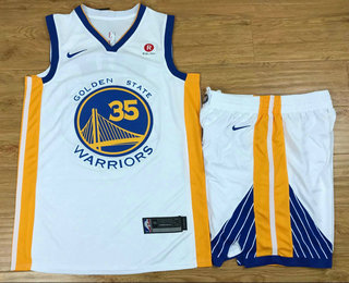 Men's Golden State Warriors #35 Kevin Durant White 2017-2018 Nike Swingman Stitched NBA Jersey With Shorts