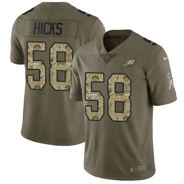 Youth Nike Philadelphia Eagles #58 Jordan Hicks Olive Camo Stitched NFL Limited 2017 Salute to Service Jersey