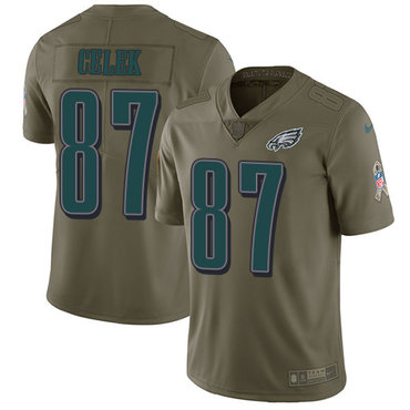 Youth Nike Philadelphia Eagles #87 Brent Celek Olive Stitched NFL Limited 2017 Salute to Service Jersey