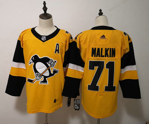 Adidas Pittsburgh Penguins #71 Evgeni Malkin Yellow Alternate Stitched NHL Jersey