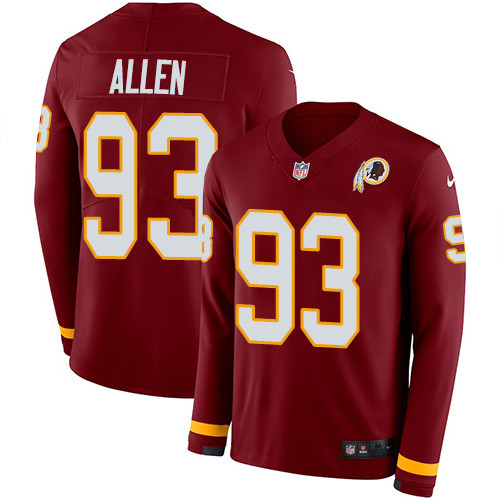 Nike Redskins #93 Jonathan Allen Burgundy Red Team Color Men's Stitched NFL Limited Therma Long Sleeve Jersey