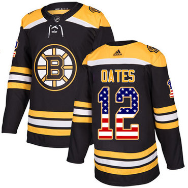 Adidas Bruins #12 Adam Oates Black Home Authentic USA Flag Stitched NHL Jersey