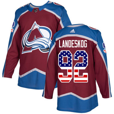 Adidas Avalanche #92 Gabriel Landeskog Burgundy Home Authentic USA Flag Stitched NHL Jersey