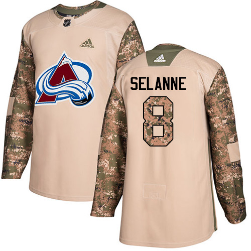 Adidas Avalanche #8 Teemu Selanne Camo Authentic 2017 Veterans Day Stitched NHL Jersey